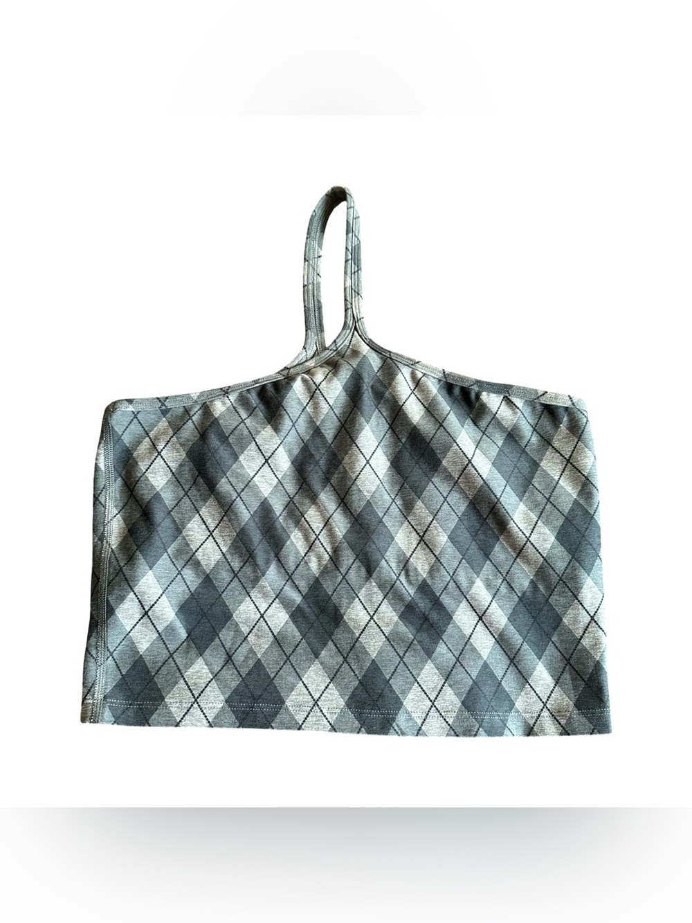 Beyond Yoga Gray Argyle One-Shoulder Crop Top
